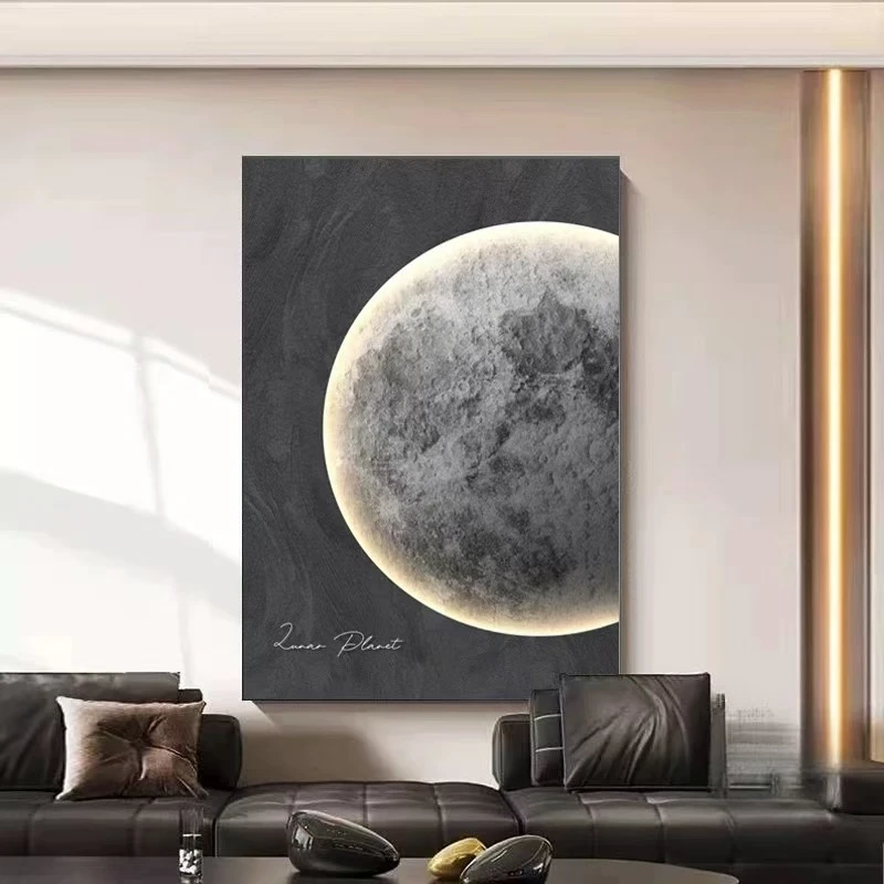 侘寂风月球不带灯客厅装饰画沙发背景墙落地挂画艺术微喷玄关壁画