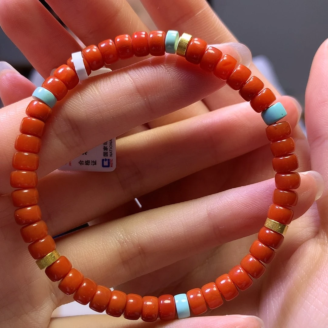 南红玛瑙手串18K金镶嵌