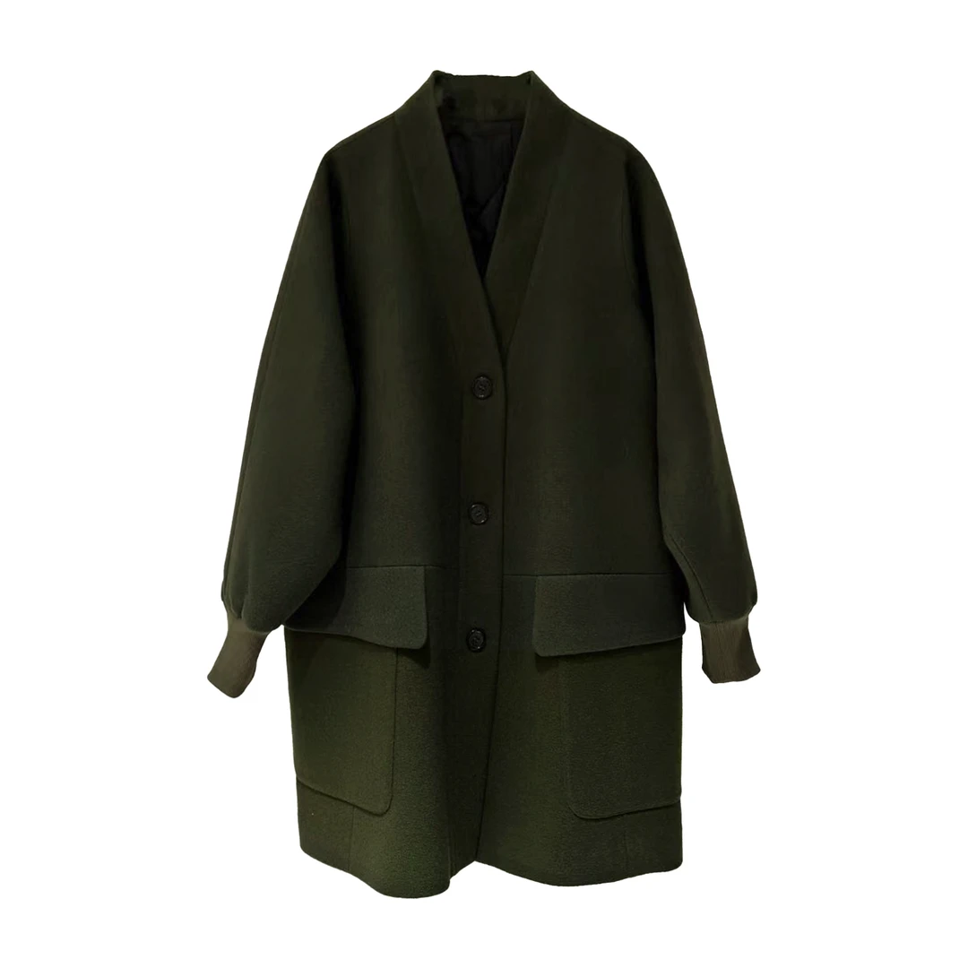 UWW2511021 厚款原创女装中长款外套棉衣宽松秋冬双面呢百搭冬季