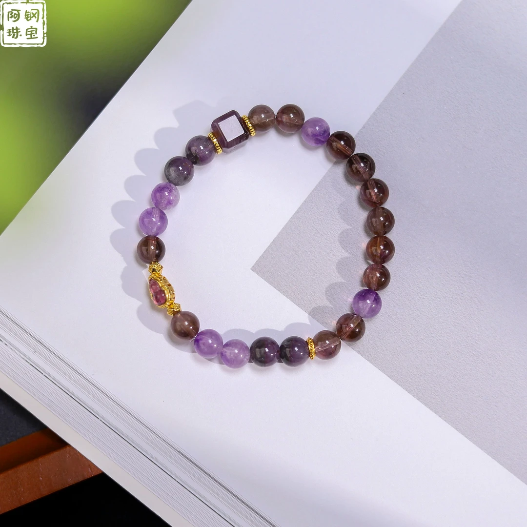 【原创】紫祥水晶DIY（7mm+）天然水晶手串创意礼物多样性发其一ZX103