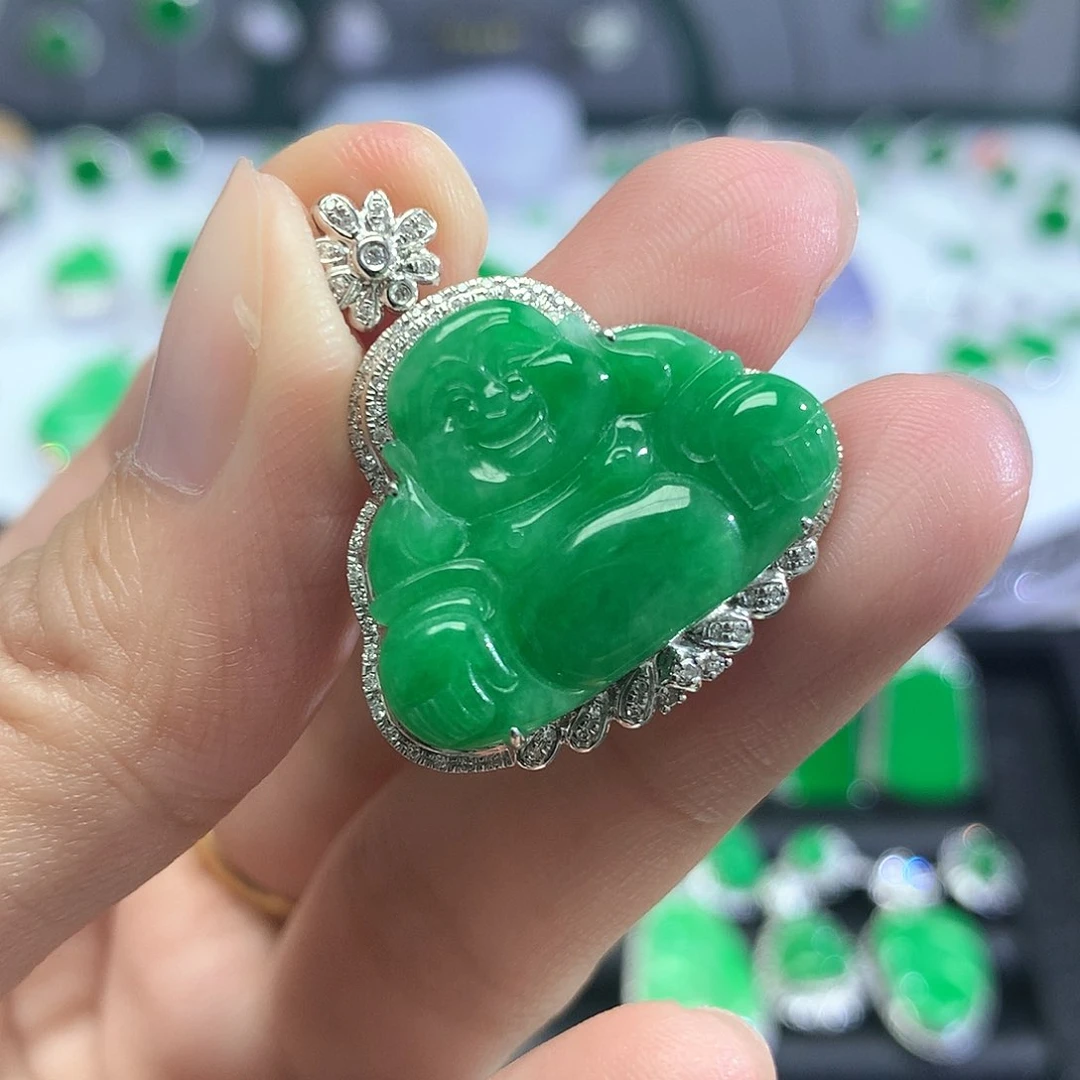 吊坠(不含链)18K金镶嵌翡翠
