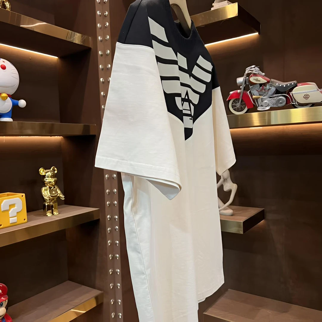 大鹏植绒拼色拼接简约纯棉男士圆领休闲T恤时尚短袖高级感