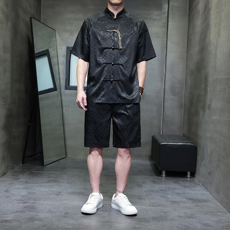 2025男士夏季中国风套装中国风复古大码短袖T恤男短裤宽松套装