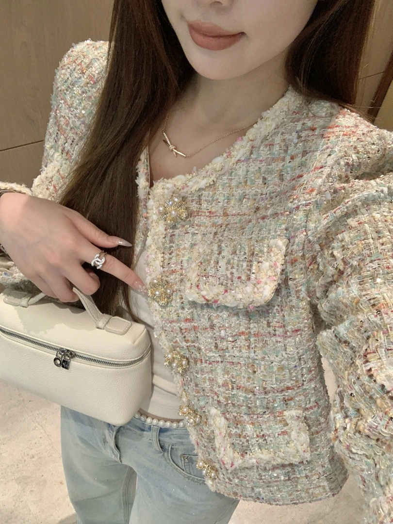 Yue【塞纳春天】2025春季重工高级编织幻彩小香风外套女YY5BWI01