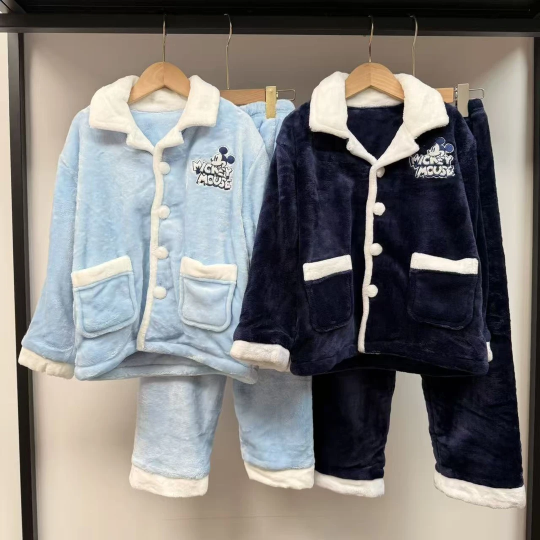 0570双层法兰绒 加厚冬季家居服套装保暖时尚男童冬款宝宝加绒