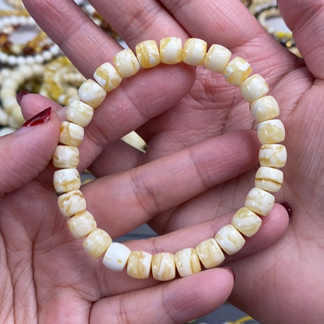 琥珀裸石未镶嵌歆*虎皮纹直切手串8