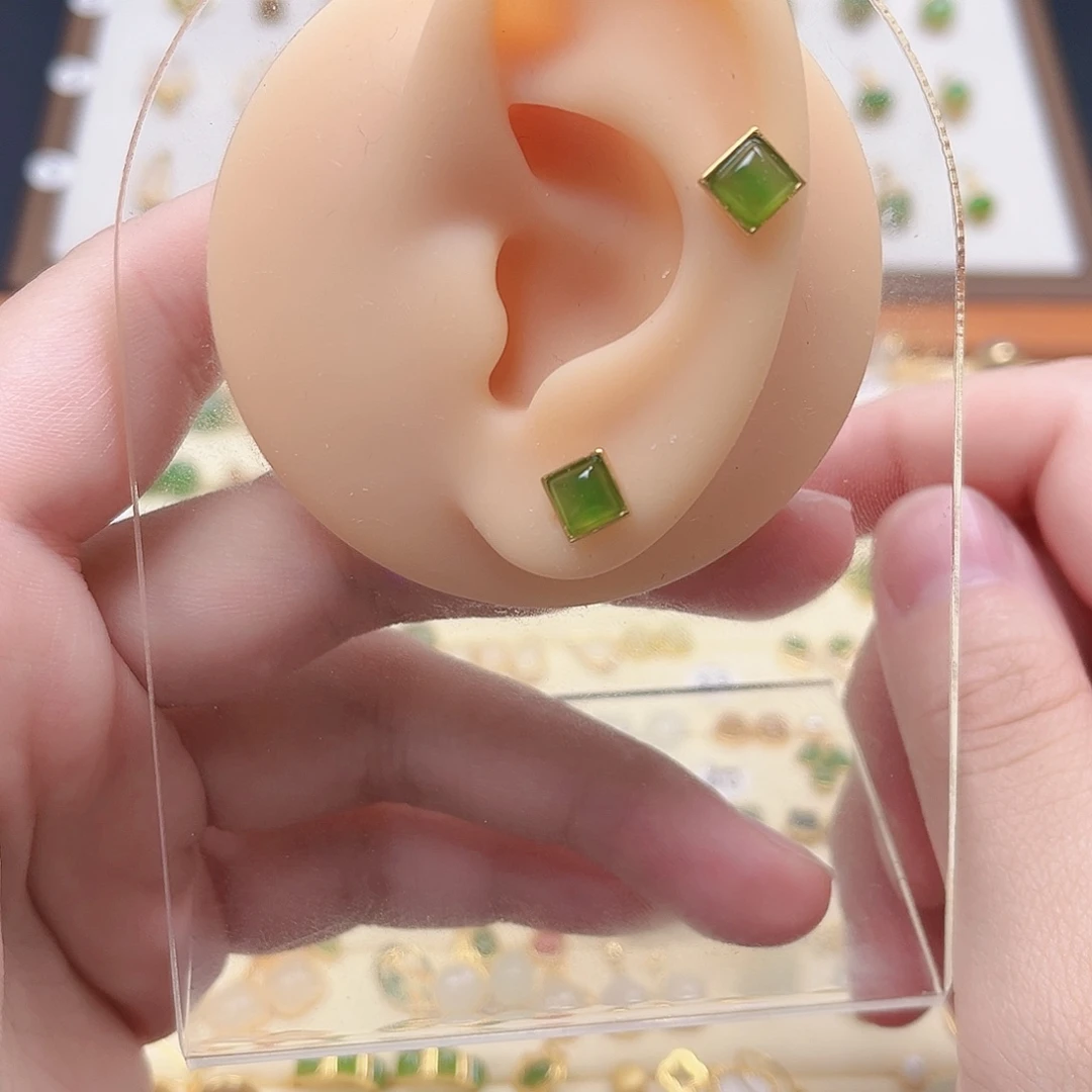 和田玉银S925镶嵌耳饰