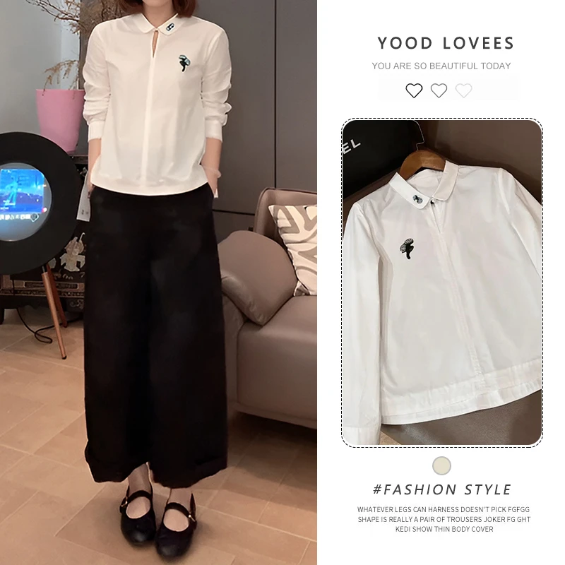 韩系春秋新款正肩长袖衬衫学生女装小众独特白色上衣ins风百搭款