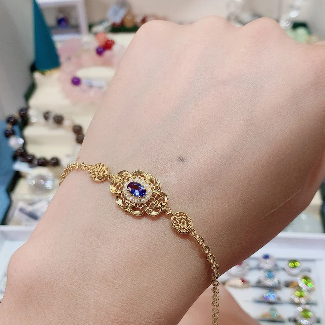 手链银S925镶嵌坦桑石