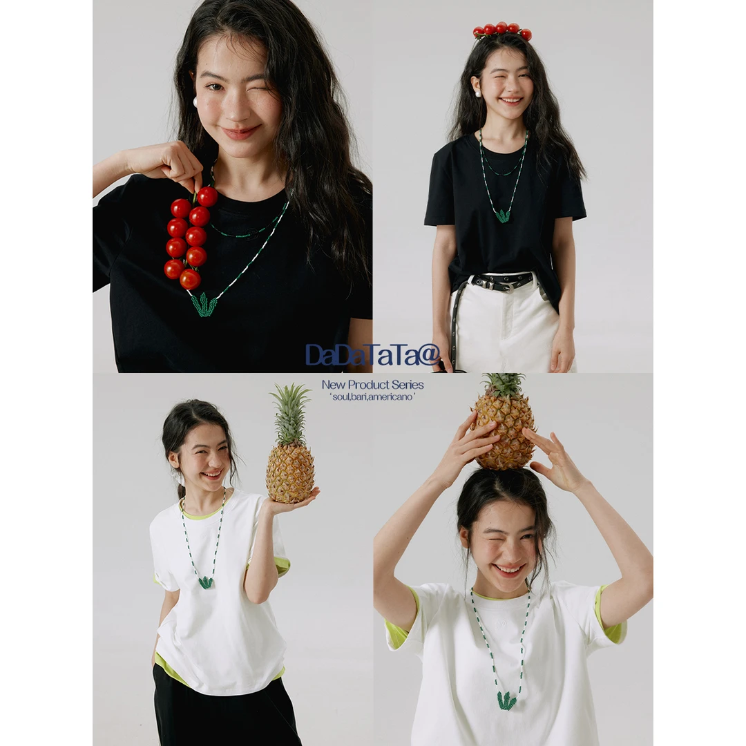 DADATATA晶咕白标【衣橱萬能搭】糖果色圆领欧若风纯色简约休闲T恤