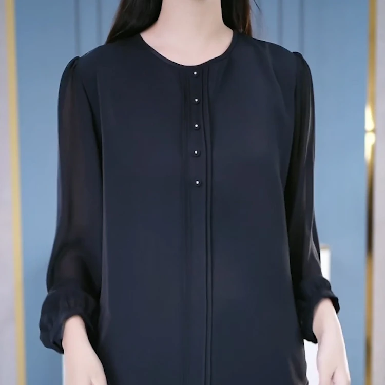 2025春秋季新款女士时尚休闲大码长袖上衣妈妈装气质减龄圆领衬衫
