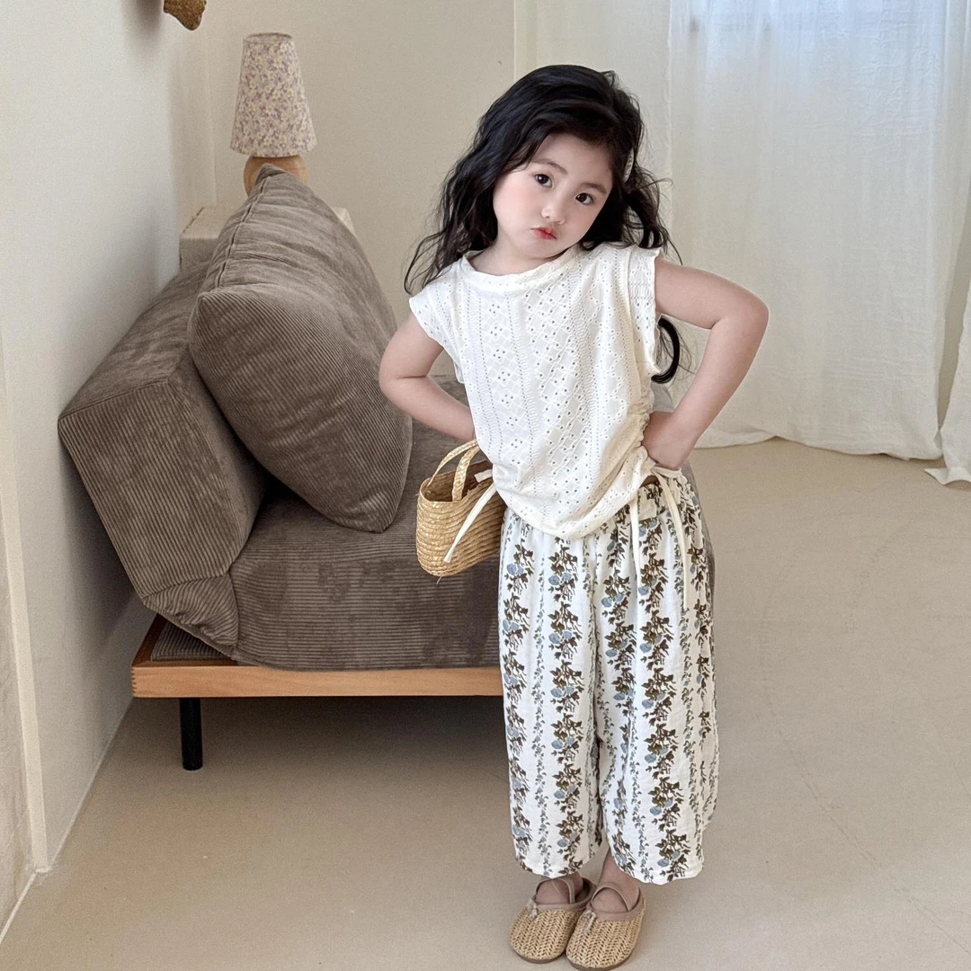 范哲萨女童背心套装夏装2025新款女宝韩版洋气薄款儿童夏季防蚊裤