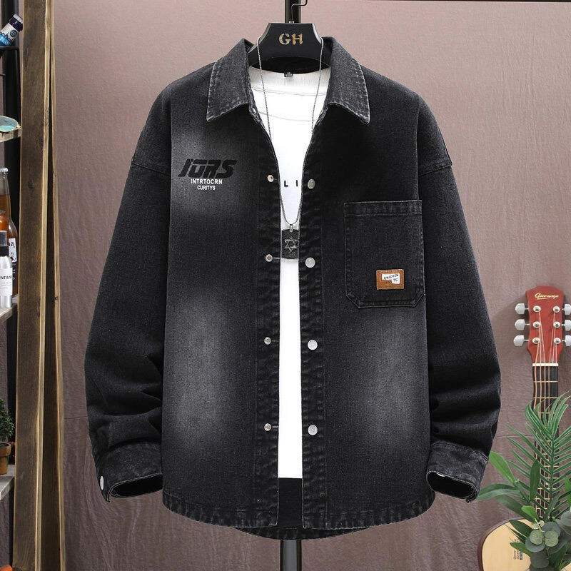 2025新款男装牛仔夹克春秋款潮流衬衫翻领长袖外套学生潮牌外衣服