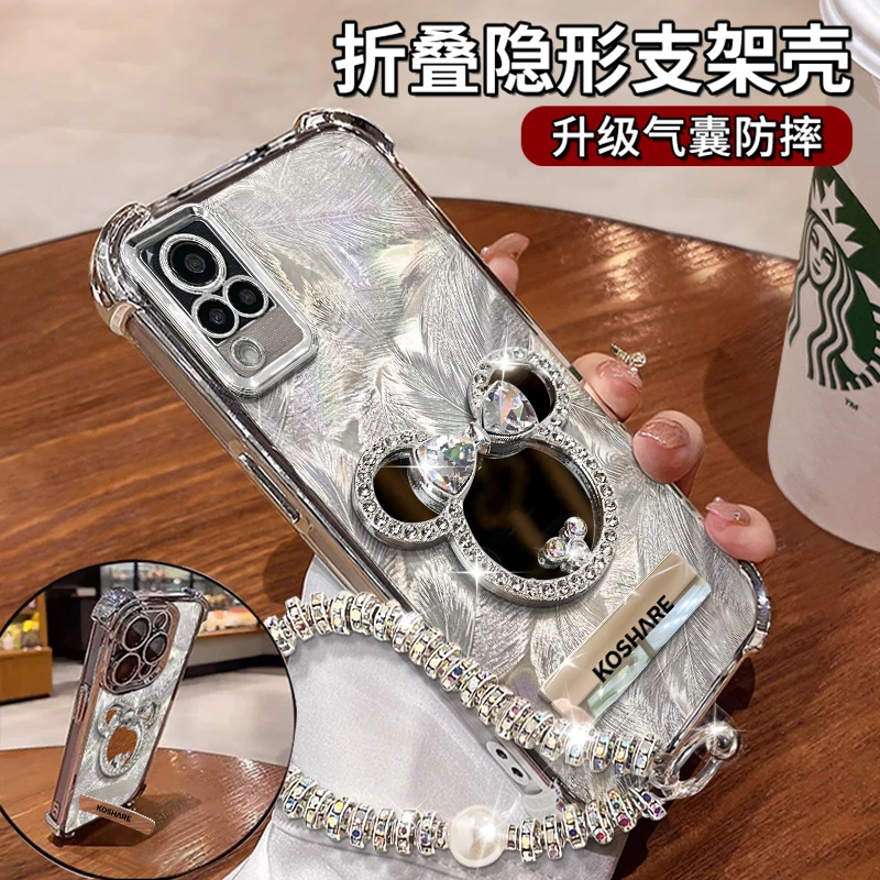 适用于【VIVOS9】四角防摔米奇镜子隐形支架功能防摔