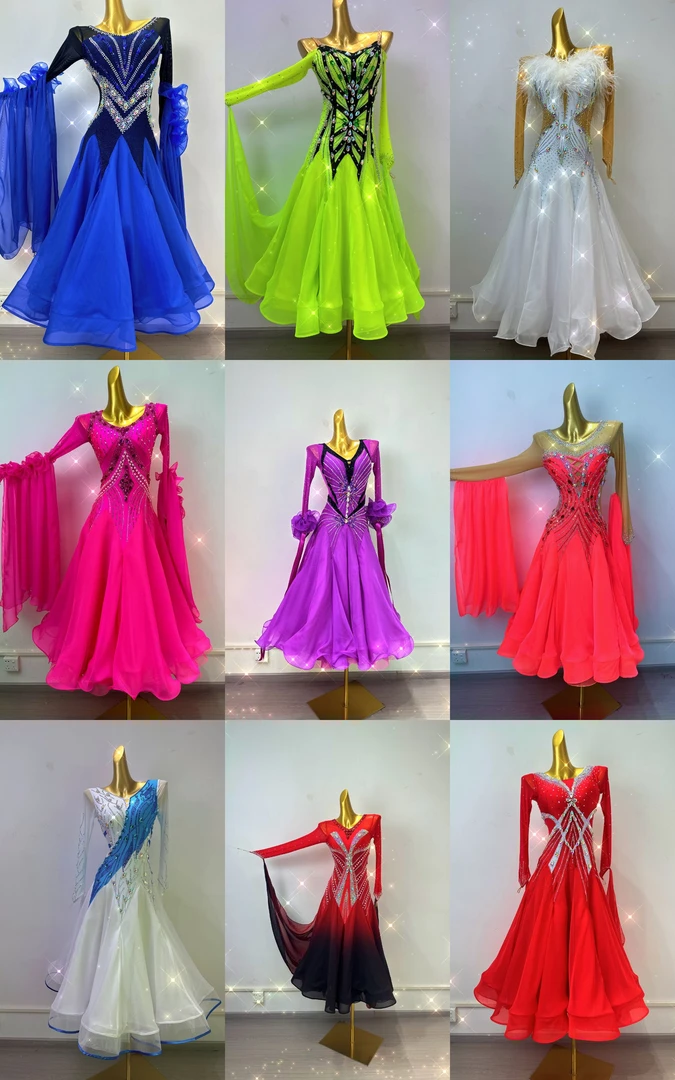 舞依阁定制款摩登交谊舞高档舞裙袖飘设计舞裙设计领圈连衣裙裙子