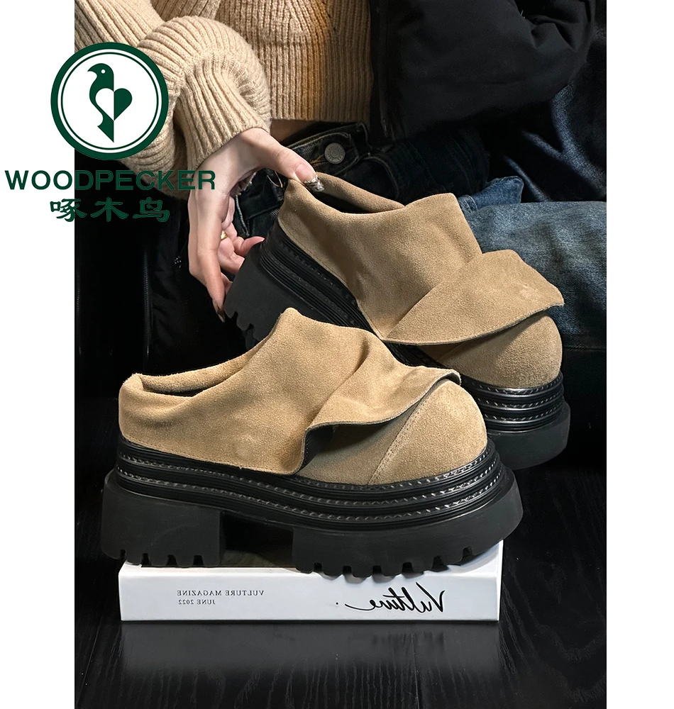 啄木鸟松糕厚底包头半拖鞋女外穿复古春秋百搭小个子增高勃肯拖鞋