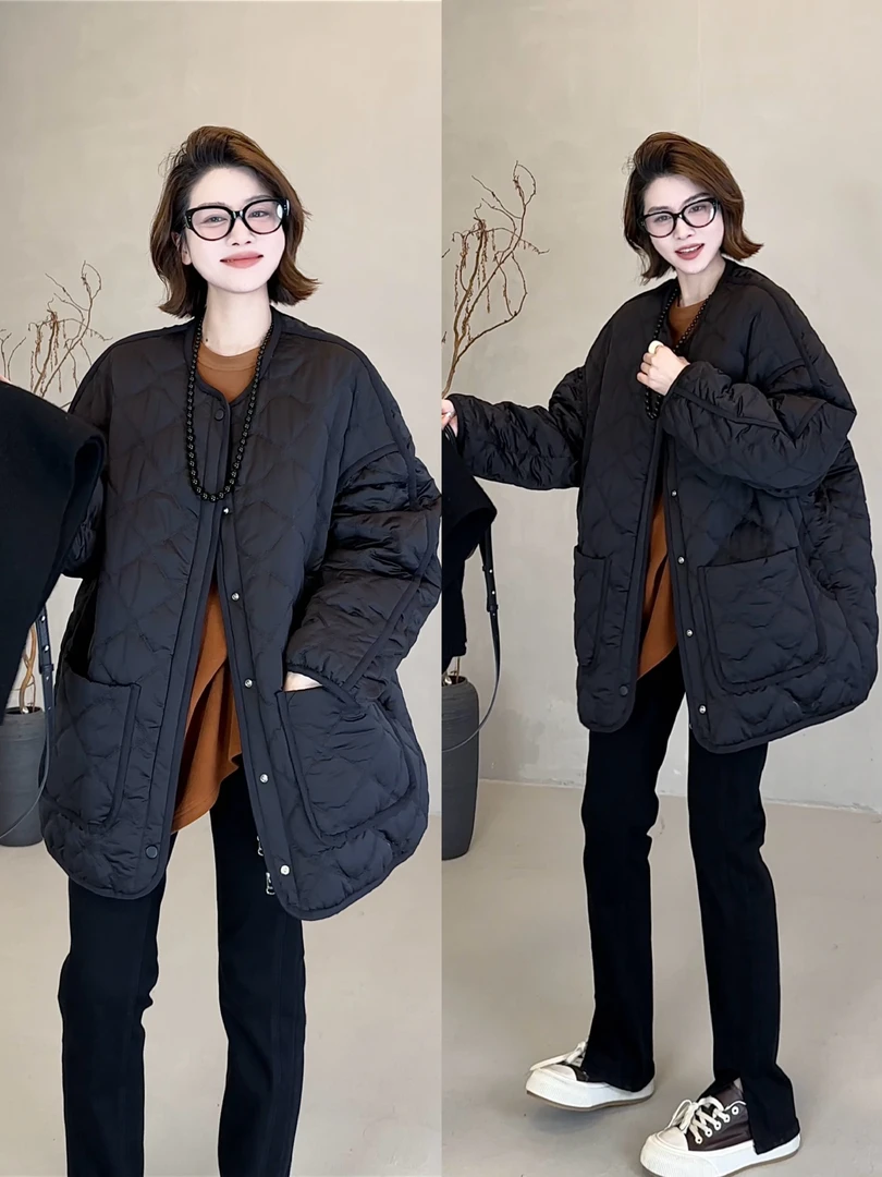 月月 2025秋冬【左岸来信】内里撞色条纹女冬季宽松棉服 2509C6101