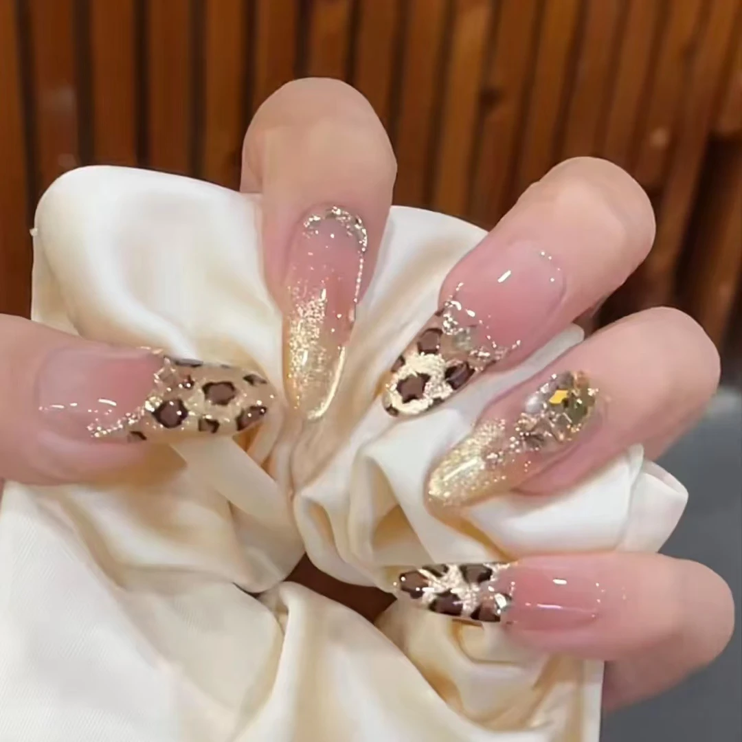 【落日熔金】纯手工穿戴甲轻奢气质高级感美拉德豹纹猫眼美甲成品