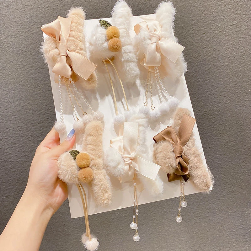 韩国毛绒流苏抓夹女秋冬气质优雅大号鲨鱼夹网红发夹头饰ins夹子