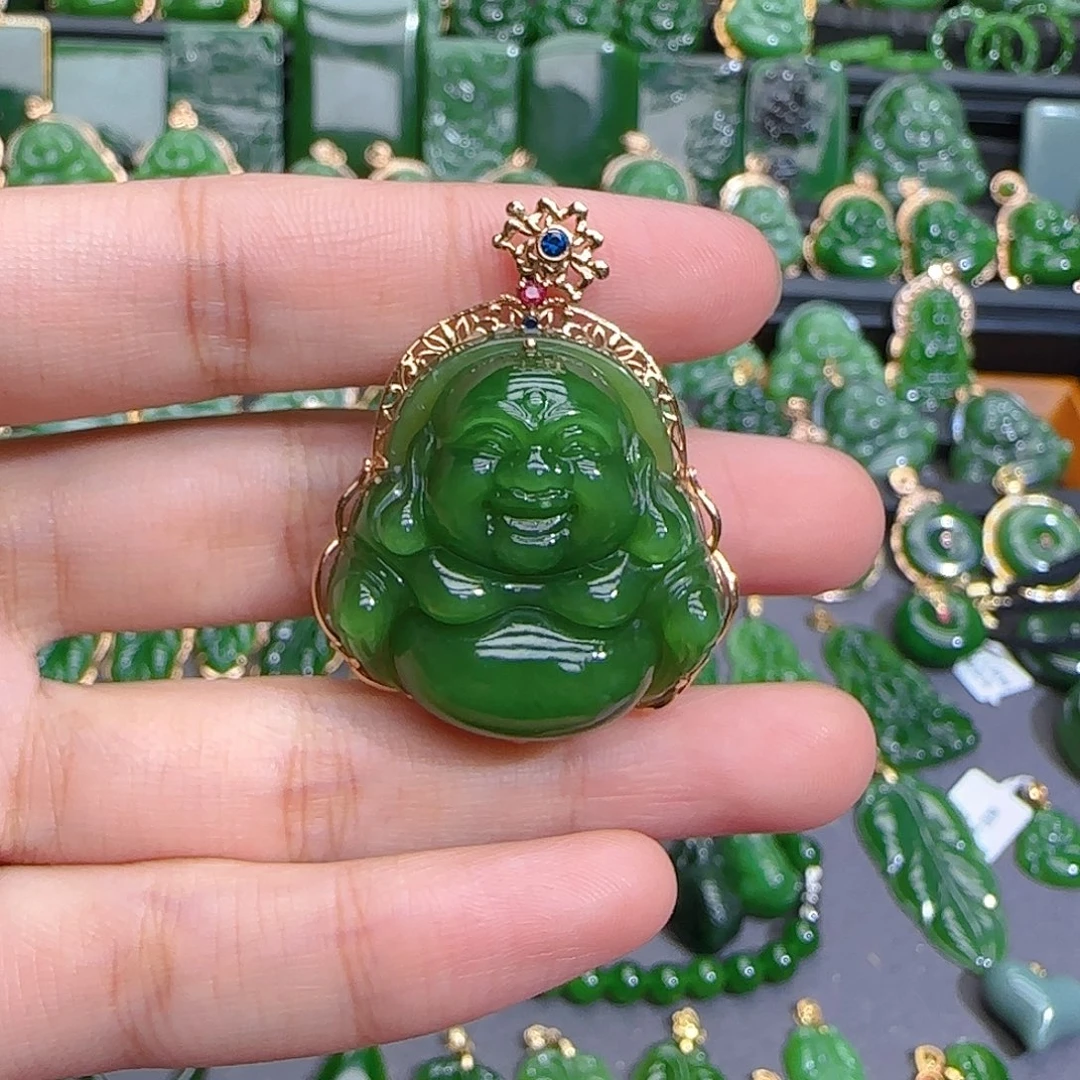 和田玉（碧玉）18K金镶嵌颈饰