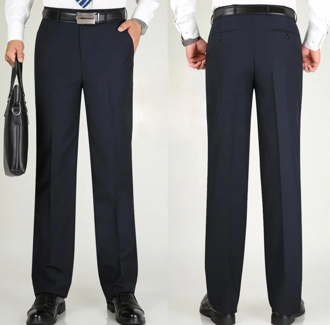 秋冬厚款宽松版大裤脚中老年西裤直筒商务西裤高腰深档行政西裤