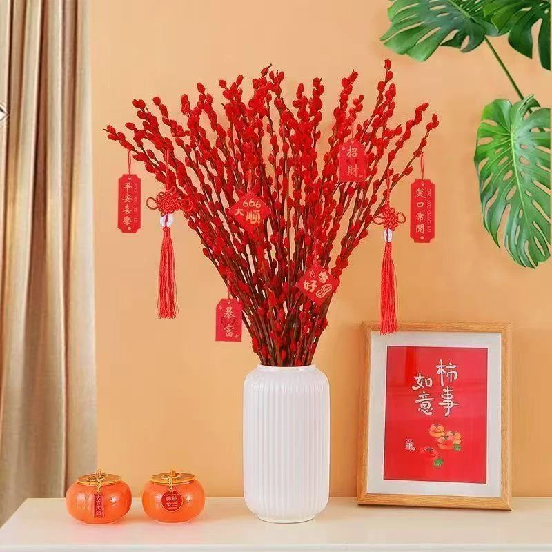 【年宵花】红色银柳真花鲜切枝干花室内客厅摆件花卉植物招财盆栽