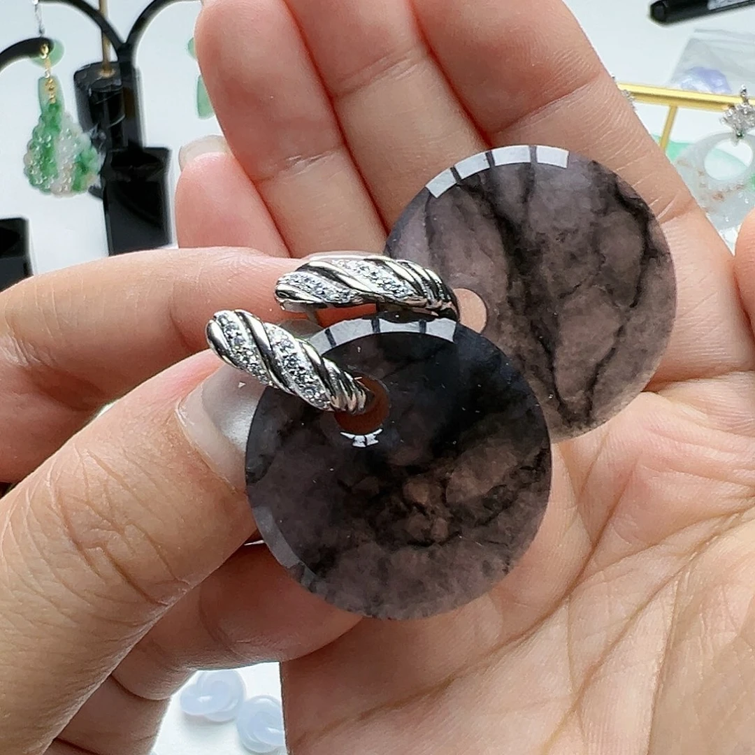 翡翠银S925镶嵌耳饰M****Y天然缅甸A货翡翠