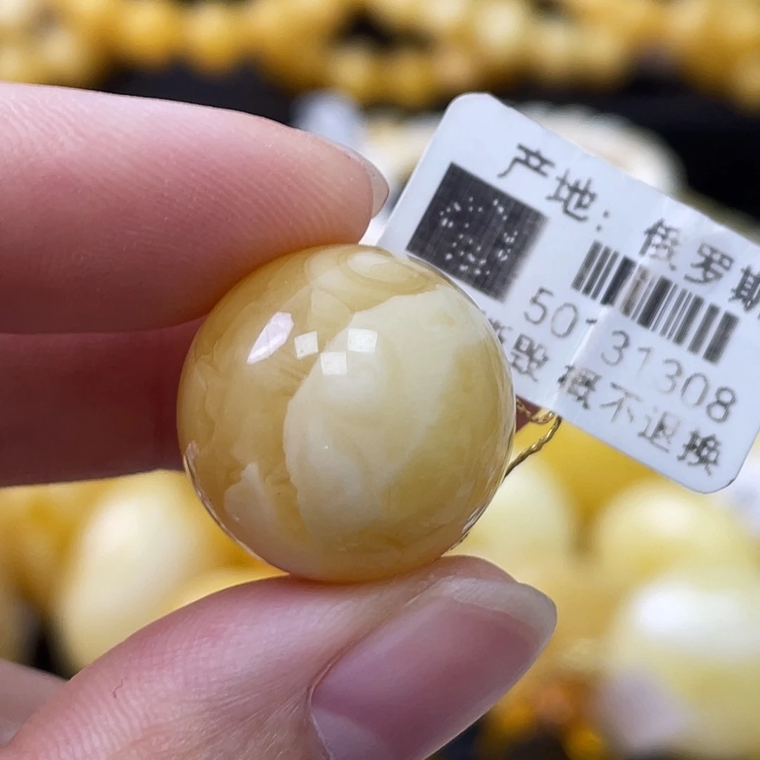 蜜蜡未镶嵌珠宝奇石18.4mm金瓷白浓蜡妖花 瑕