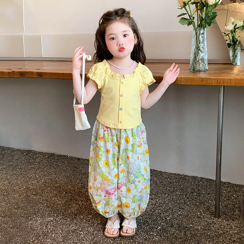 女童夏季短袖套装2025新款洋气韩版儿童女孩夏季防蚊裤两件套衣服