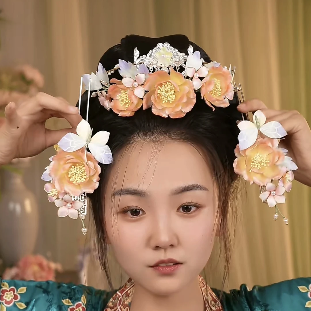 大麦吖古风发饰汉服绒花发簪 手工制作默认微瑕 均有色差