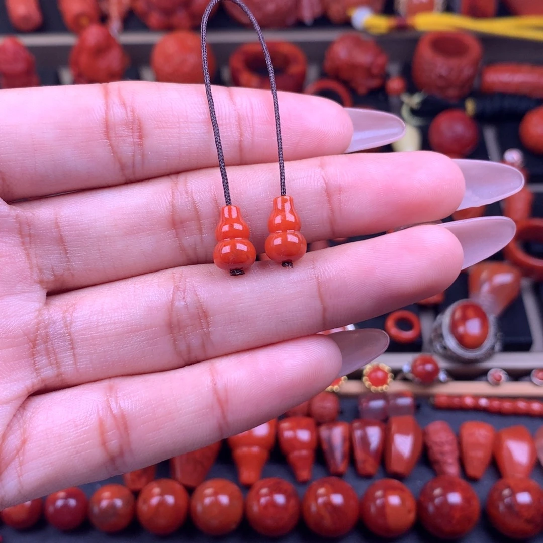 南红玛瑙未镶嵌葫芦对珠7+