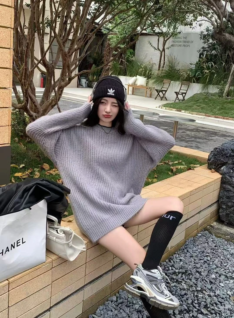 中长款套头加厚羊毛蜜熊打底宽松显瘦毛衣女