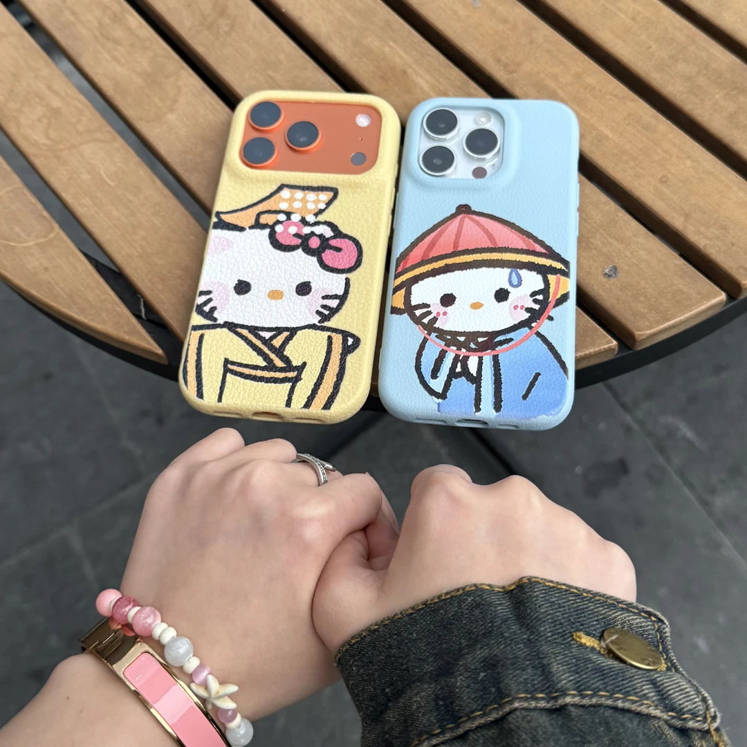 凯蒂大王与KT太监适用苹果17/16皮纹手机壳华为P70vivo小米oppo套