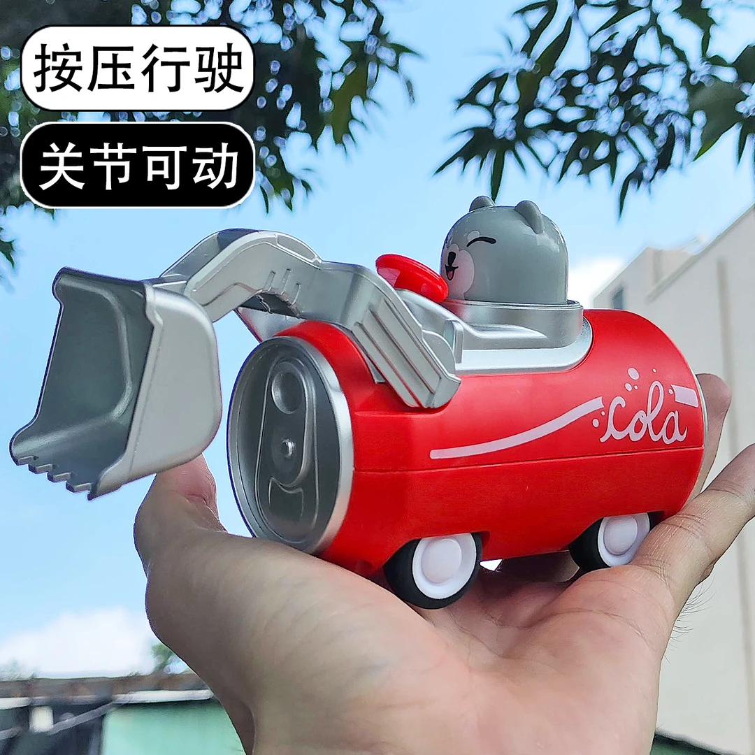 儿童工程车玩具饮料易拉罐汽水可乐卡通动物按压式滑行回力男孩