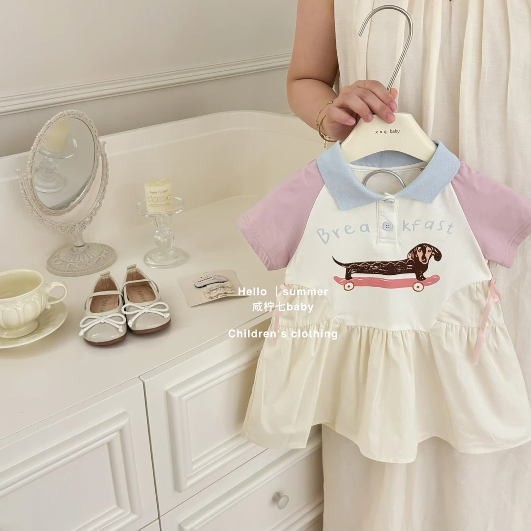 【咸柠七】女童连衣裙夏季2025新款夏日学院Polo领女孩宝宝裙子
