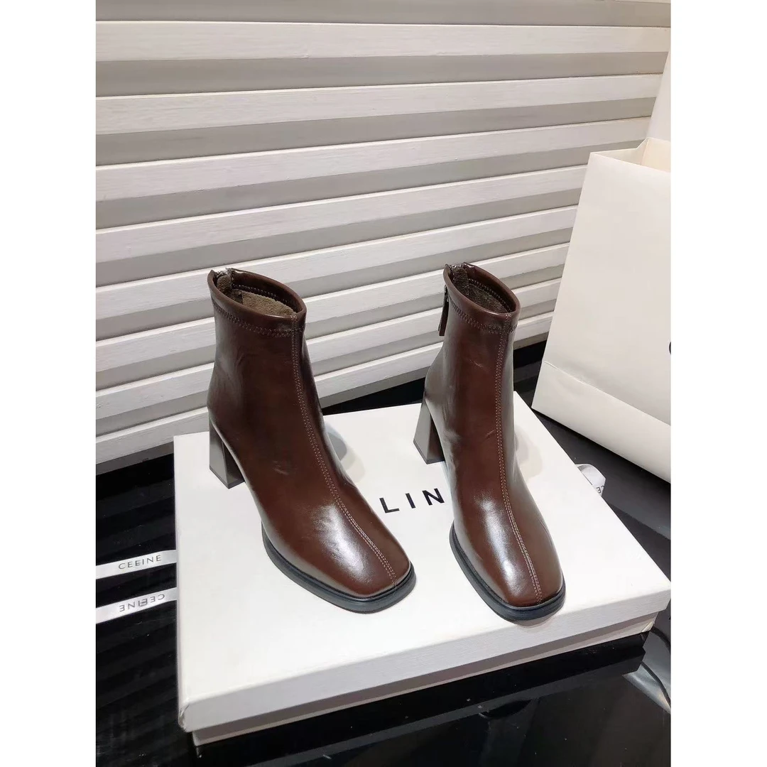 新款法式小踝靴女鞋高跟马丁靴瘦瘦短靴3060