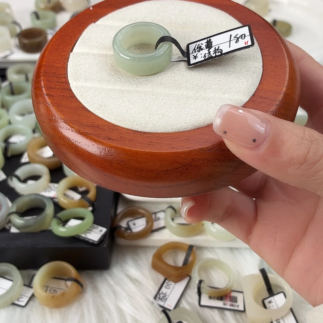 和田玉未镶嵌戒指Q42奶蓝圆切内径15.2