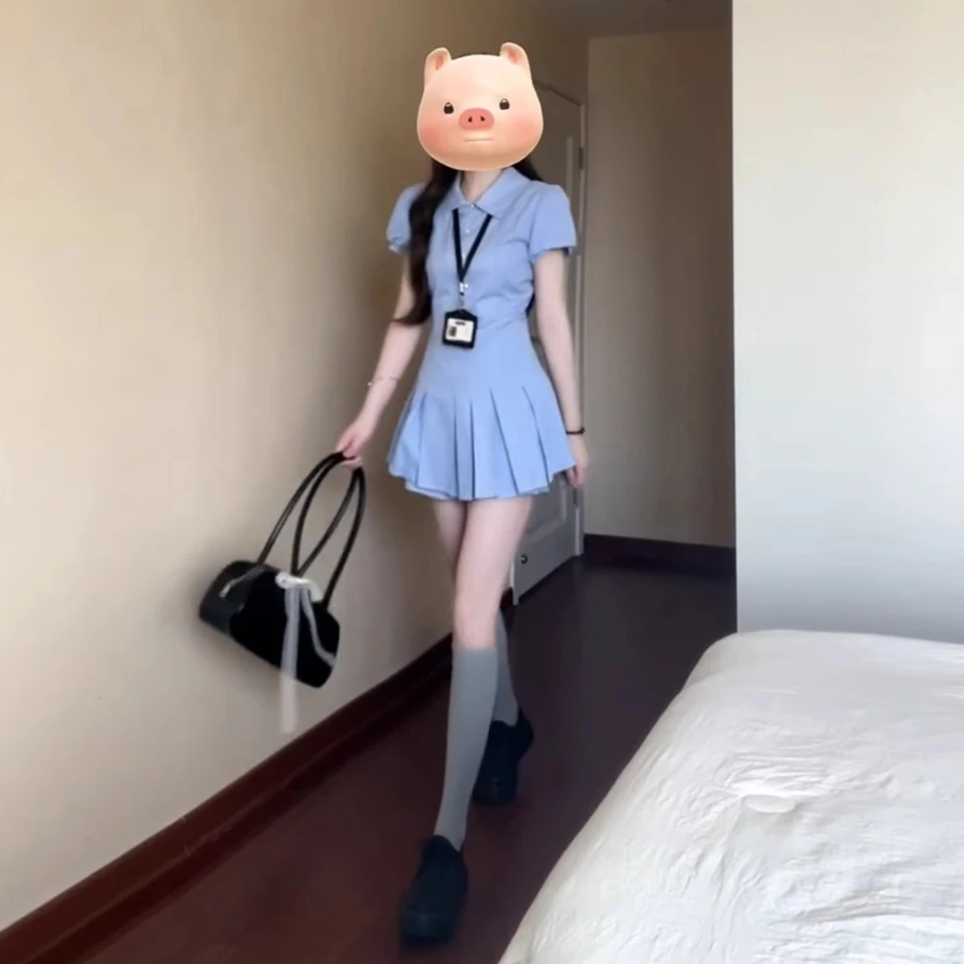 miu系穿搭格纹衬衫连衣裙子2025新款纯欲慵懒风女装百褶短裙套装