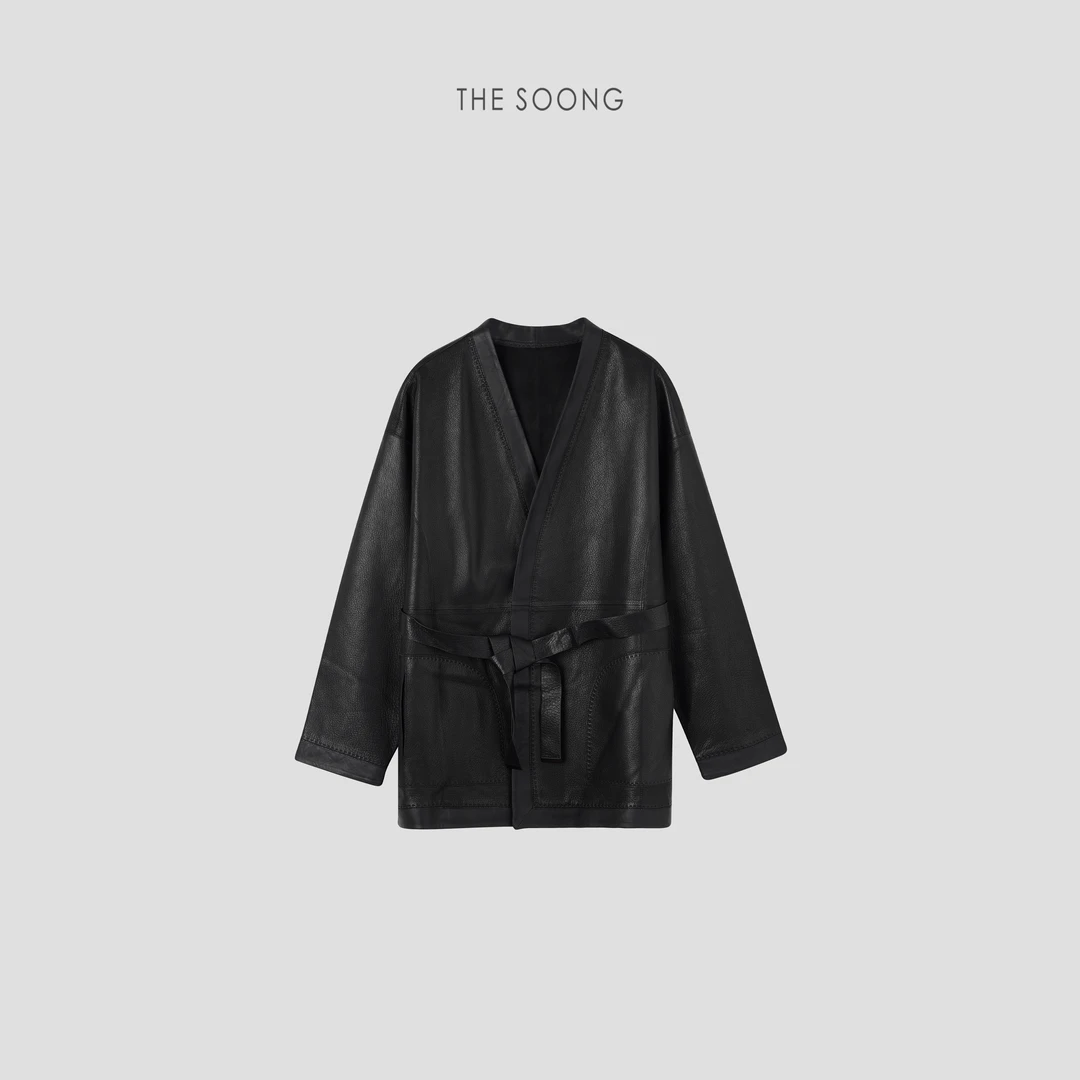 THESOONG|重磅高奢手工珠针100%羊皮极简肤感宽松真皮外套WPY5176