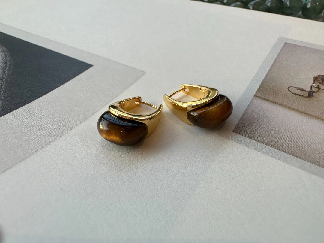铜合金石英石耳饰 GUIMIN  【精灵之眼】定制虎眼石极简耳环   820