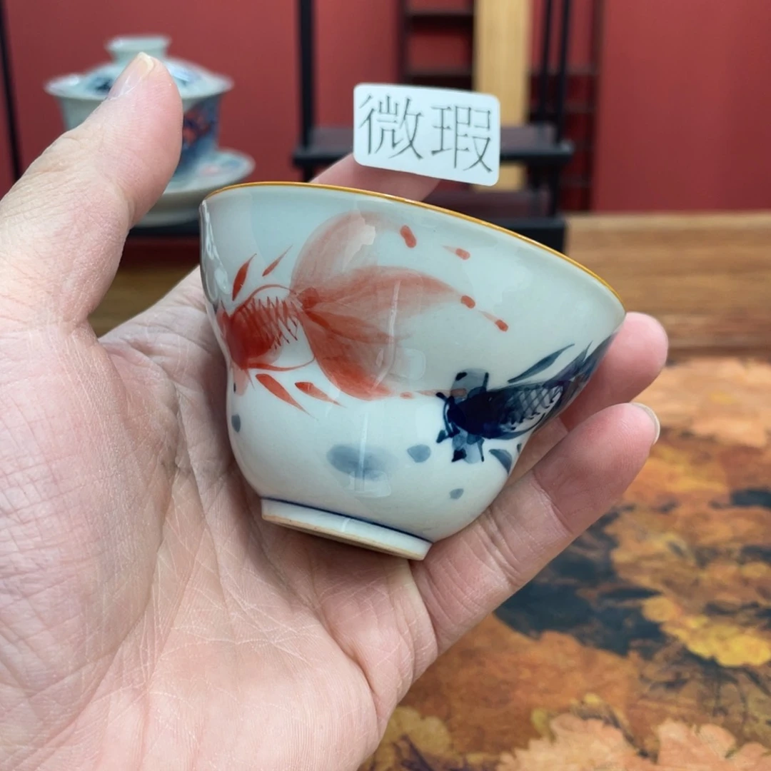 釉下手绘茶具微瑕