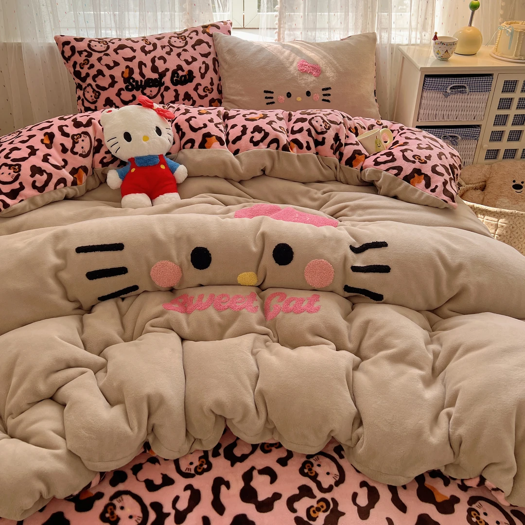 Sunburst,nis风可爱卡通少女心毛巾绣牛奶绒加厚保暖四件套宿舍床