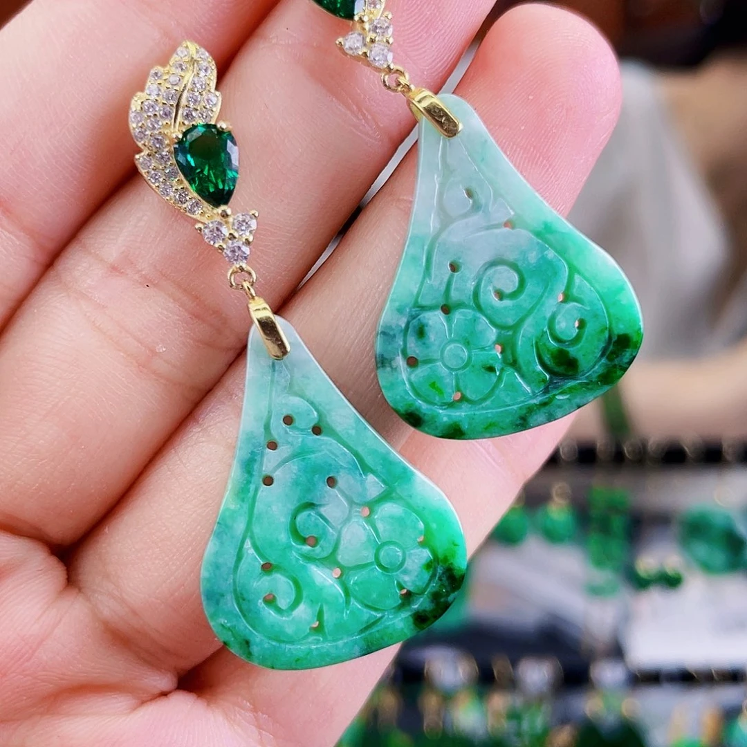 银S925镶嵌翡翠耳饰