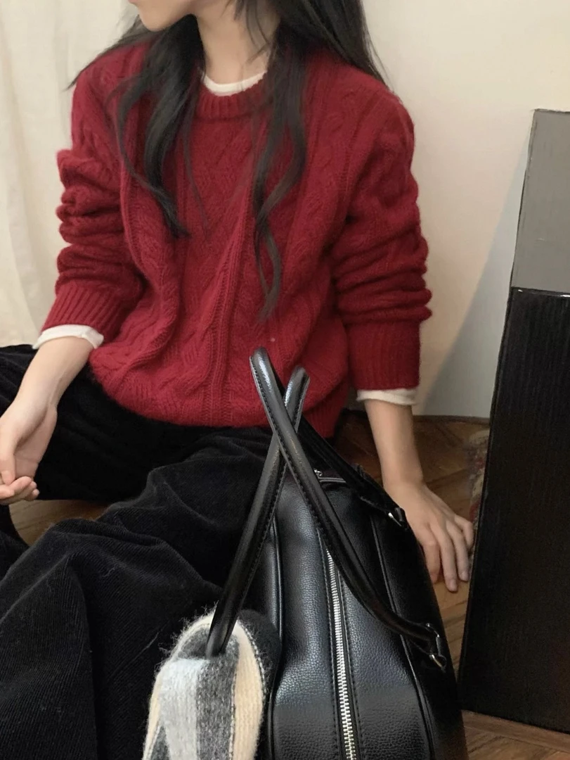 【银子严选·】毛衣厚款复古麻花圆领韩系百搭毛衣