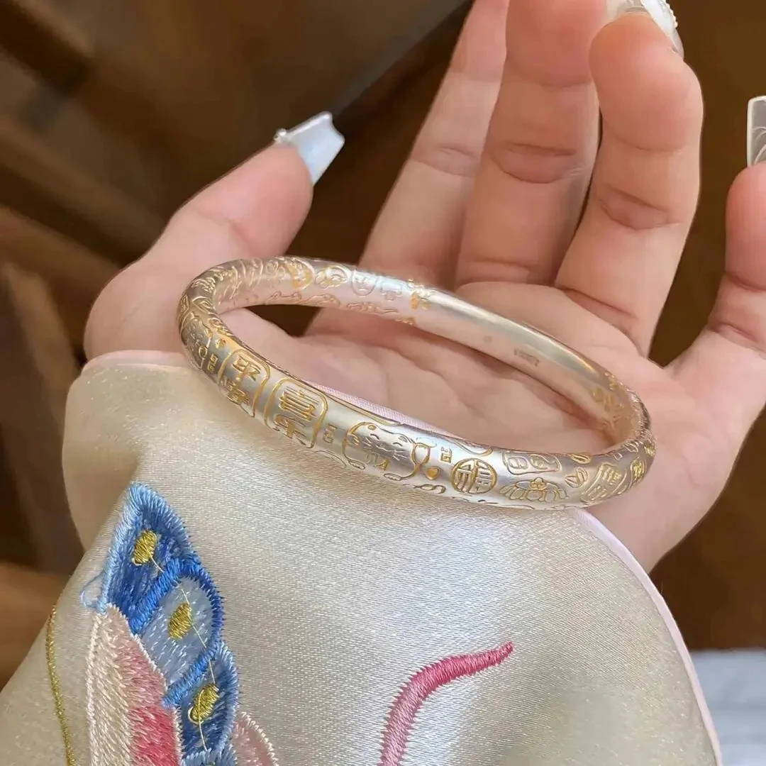 999.9银满吉寓吉言招财猫闭口镯女款平安喜乐情人节送女友礼物