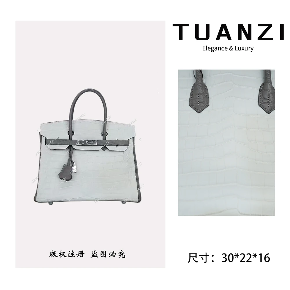 【30cm银扣】手提斜挎TUAN′ZI真皮女包 XKY-3826-珍珠灰配石磨灰