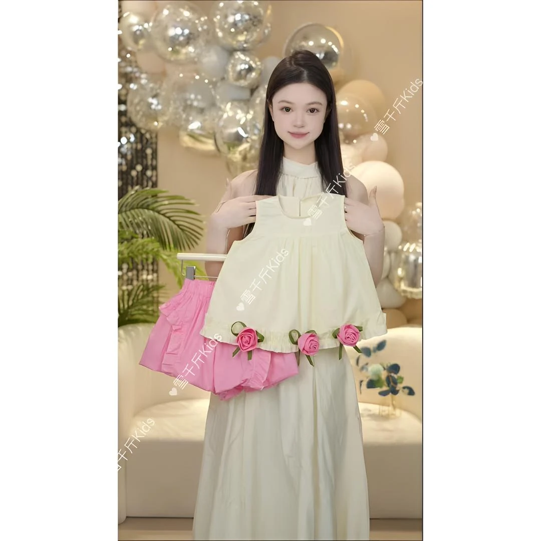 【MM】轻奢花朵女童时尚休闲夏季洋气套装女孩子甜美两件套设计师