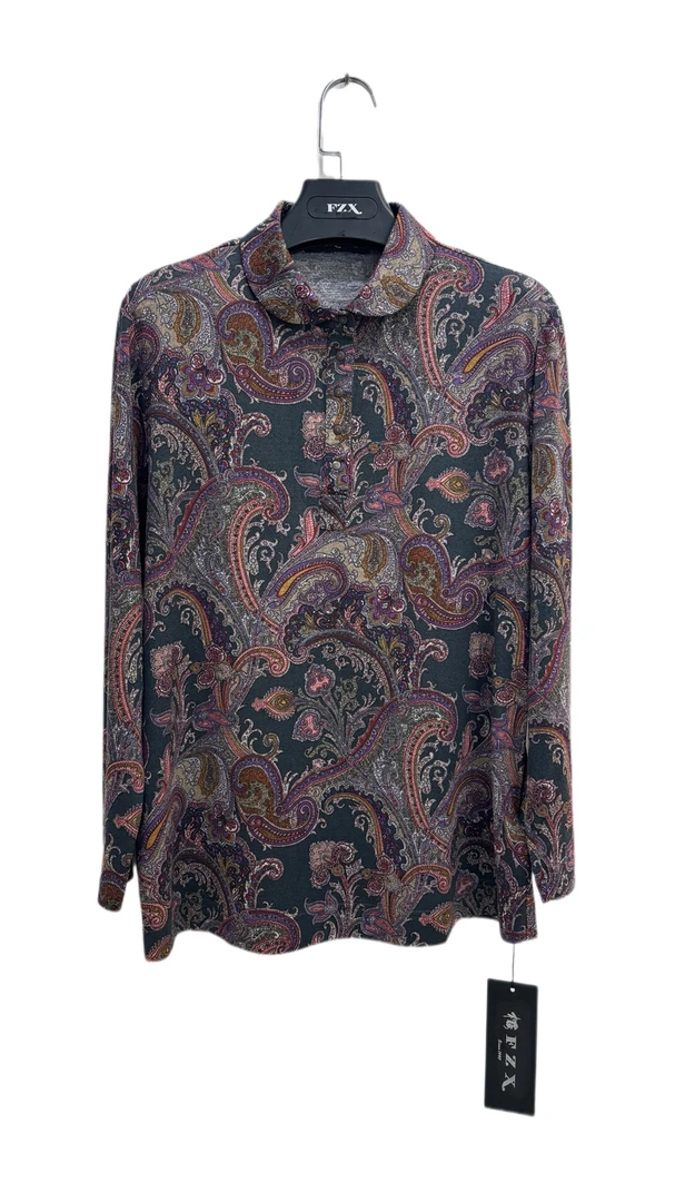 T领（褶立领）印花底衫