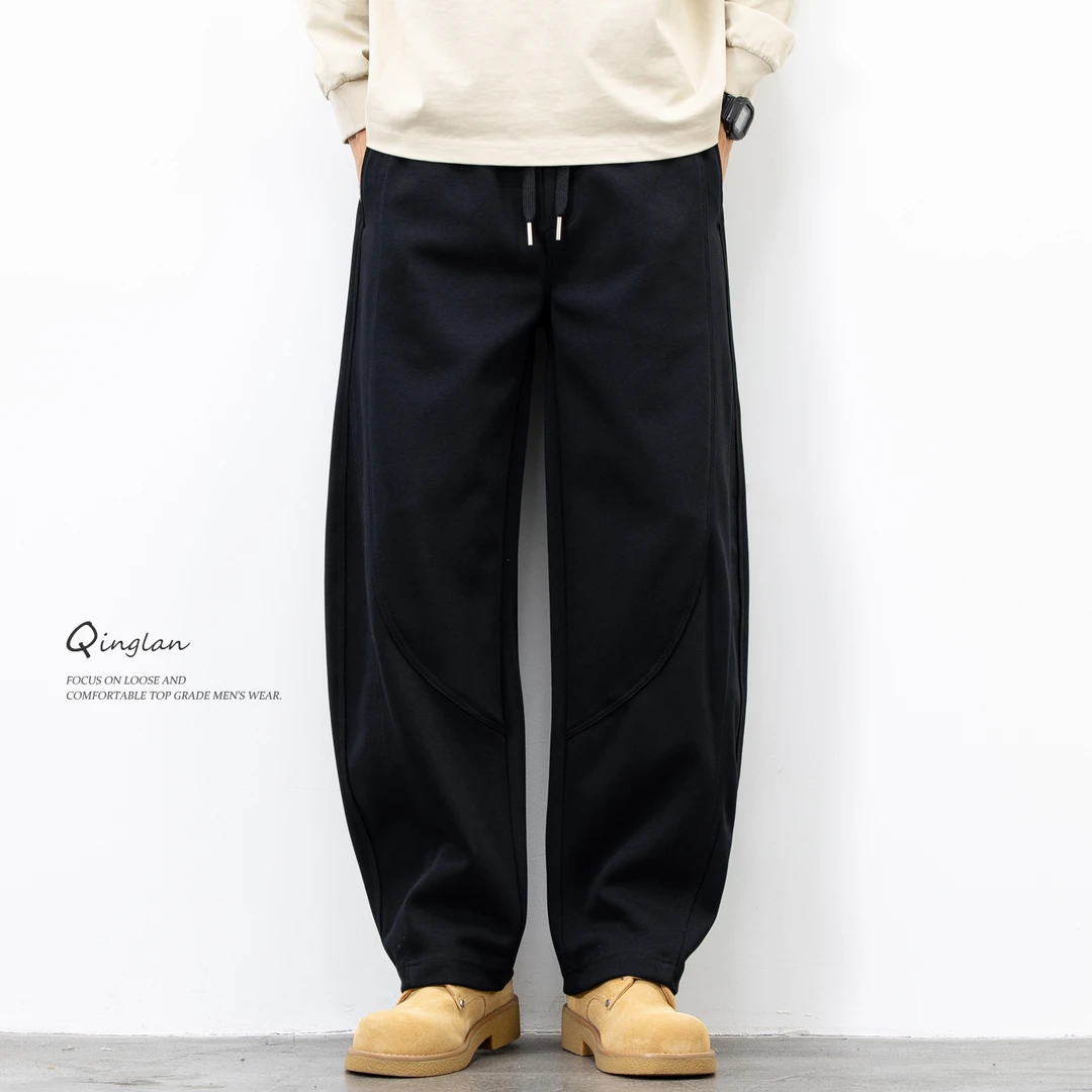 黑色运动裤男直筒宽松休闲弯刀裤青少年大码重磅针织卫裤秋季新款