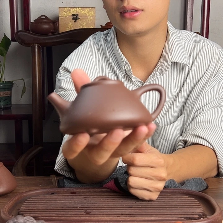 茶壶紫砂原矿紫泥光素160cc子冶石瓢